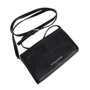 Tignanello Black Leather Organizer Convertible Crossbody Bag/Clutch